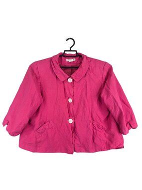 Womens David N Pink 3/4 Sleeve Linen Blend Jacket Button Front Pockets Size 1X